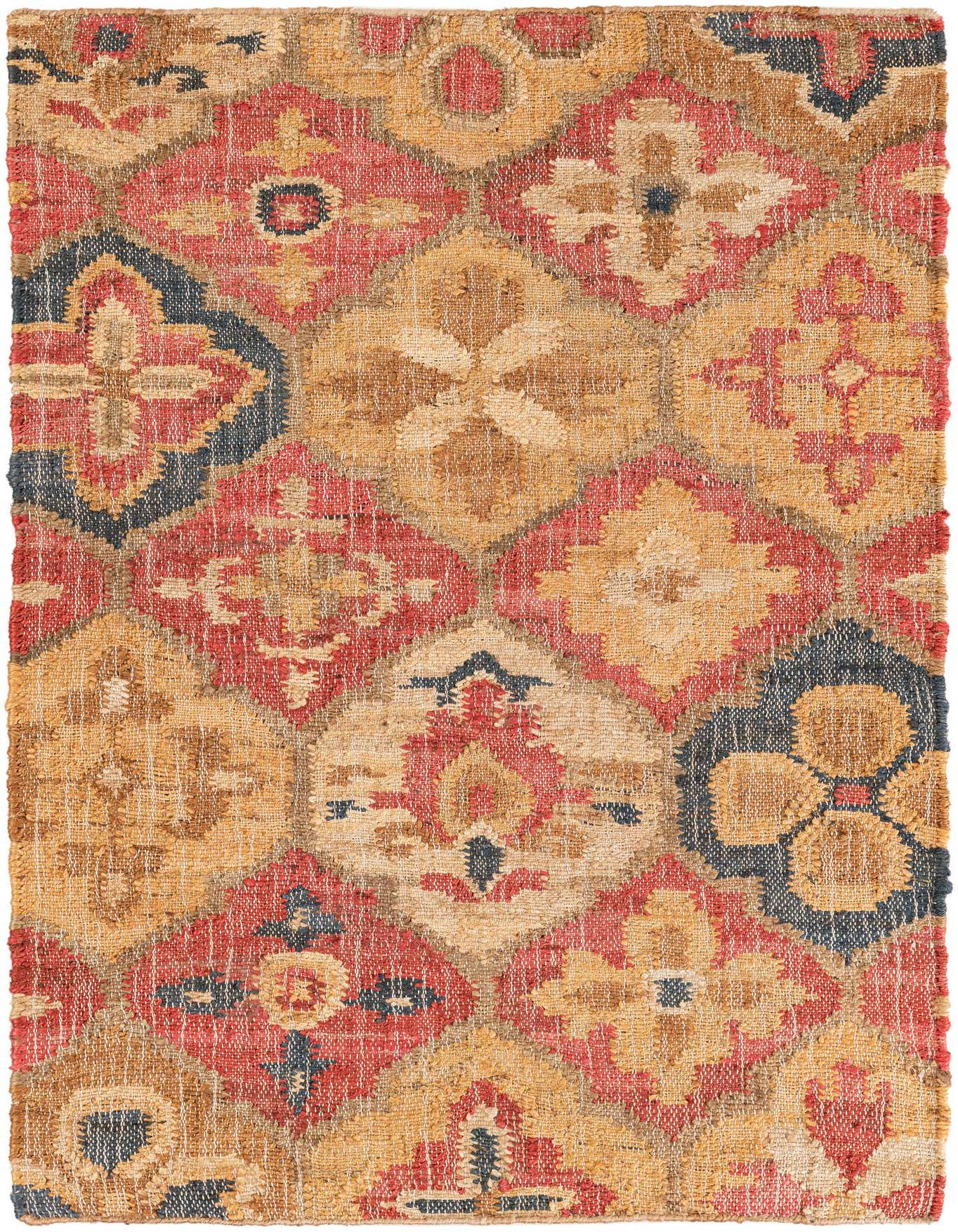 A 3x5 rectangular Kala Handwoven Jute rug featuring a modern floral pattern in browns, tans, ivories, and creams.