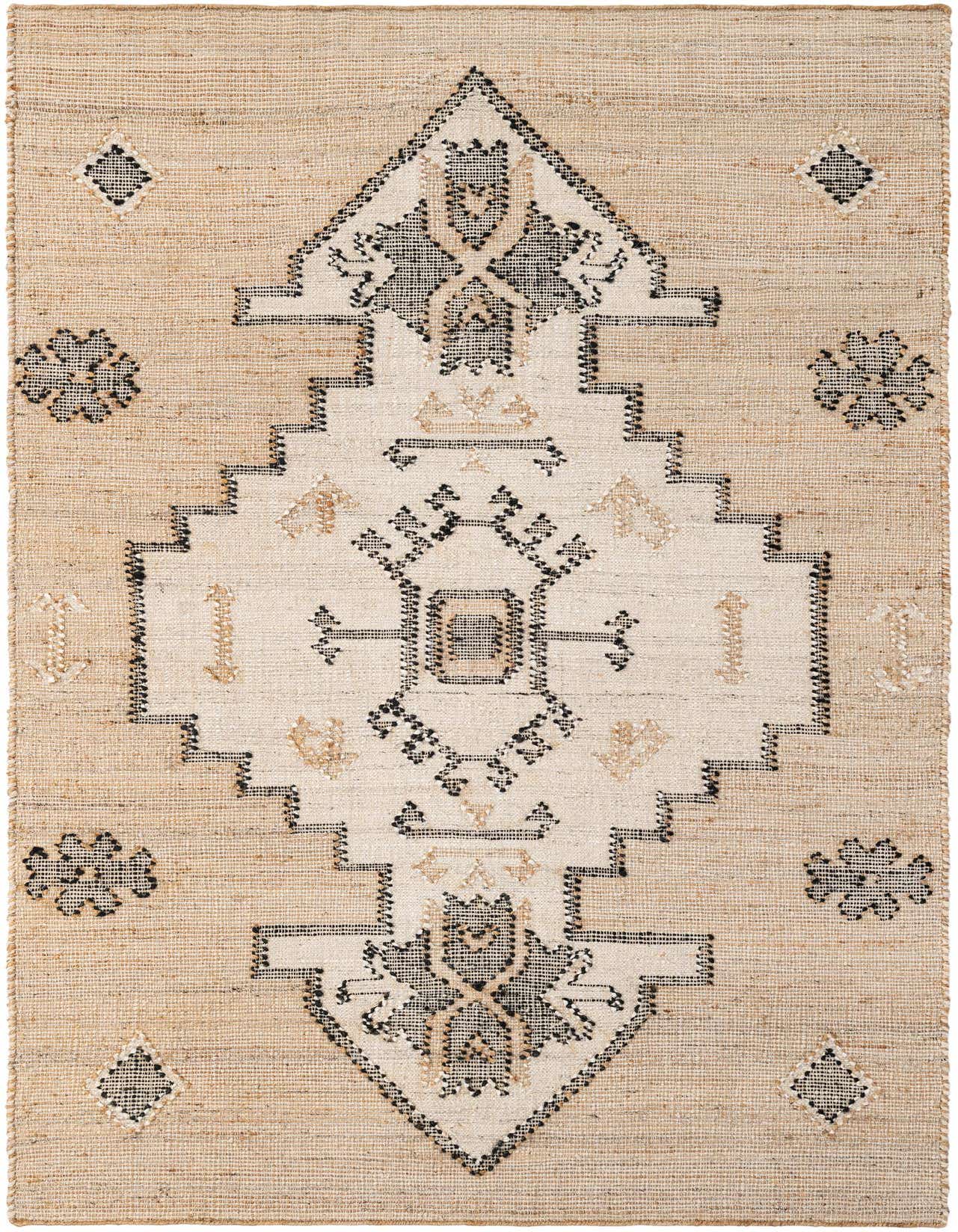 A 5x8 rectangular Kala Handwoven Jute rug featuring a natural brown and ivory traditional medallion pattern.