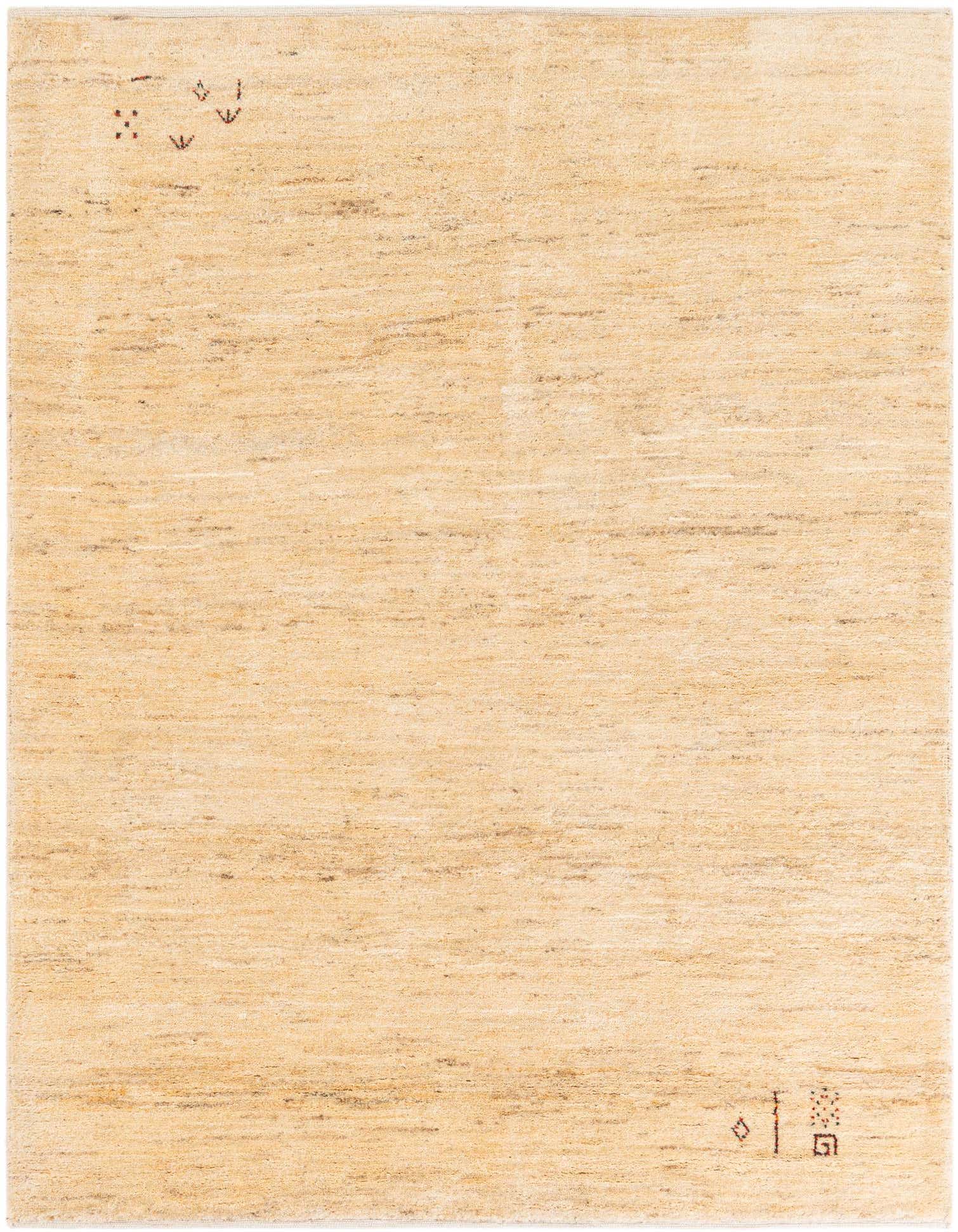 A 5x7 rectangular Kashkuli Gabbeh rug in shades of brown and tan, featuring subtle, abstract Persian-style motifs.