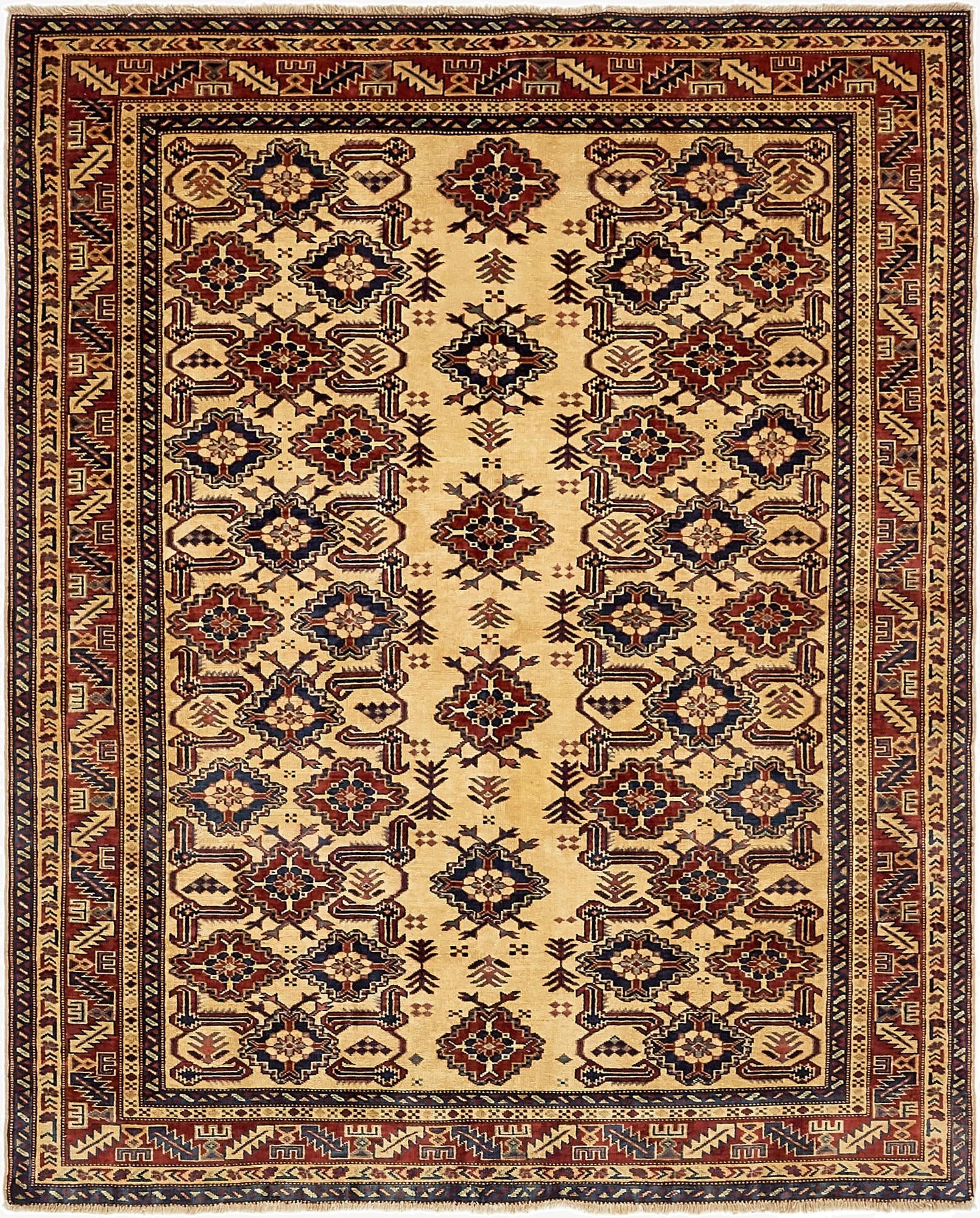  4' 9 x 6' 2  Hand Knotted Kazak Rug