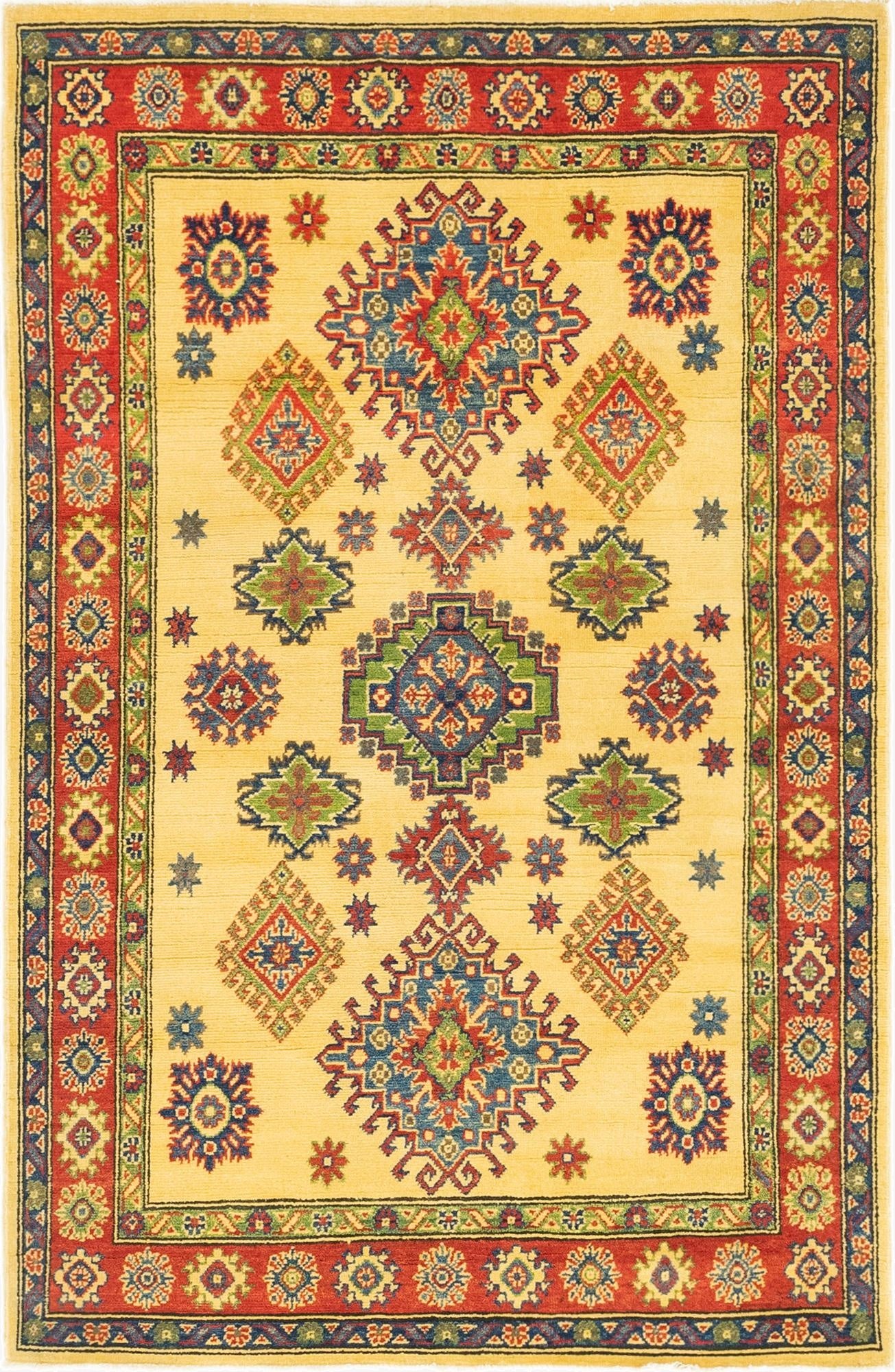  4' 1 x 6' 3  Hand Knotted Kazak Rug