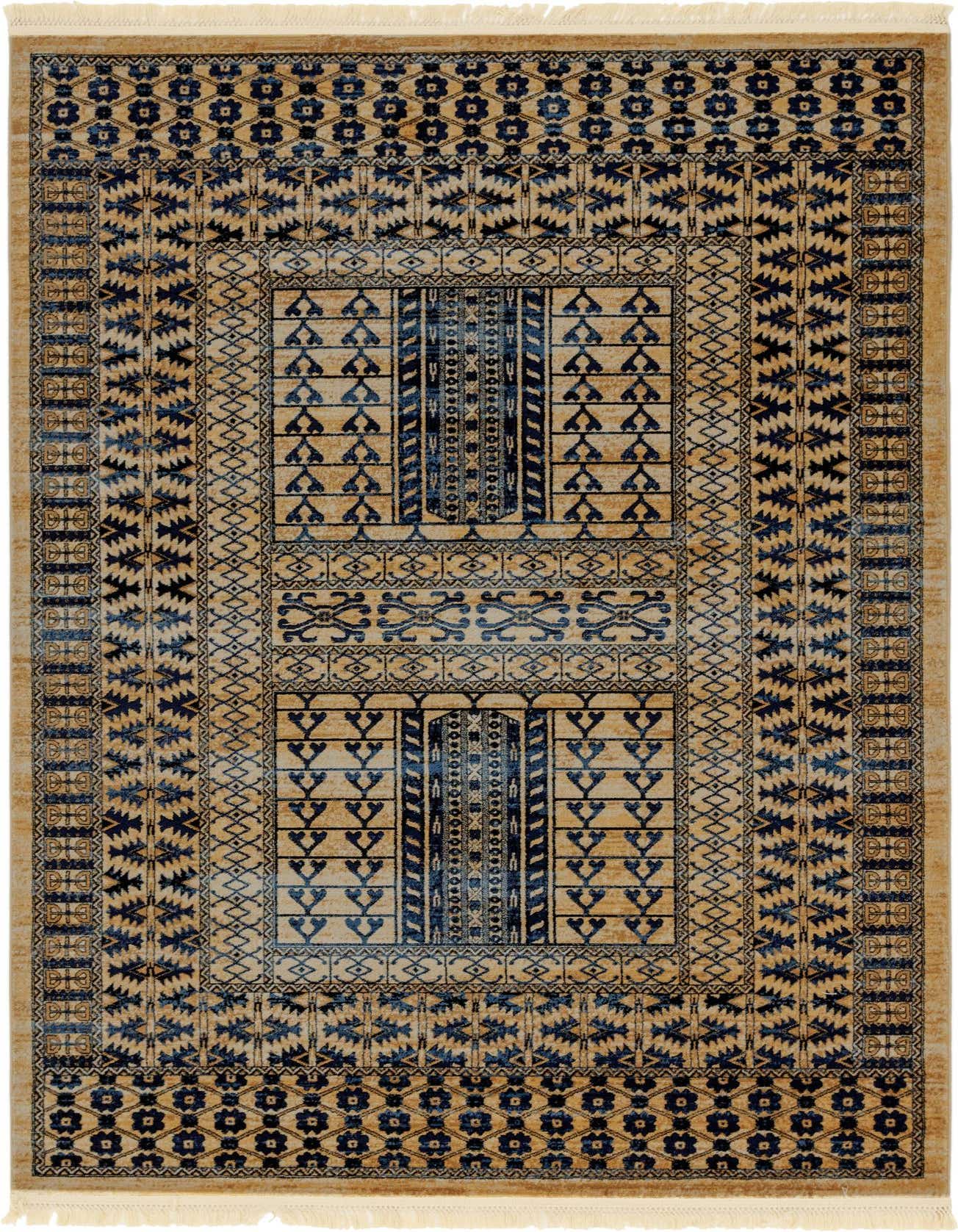 A 6x9 rectangular Kennedy rug featuring a traditional Southwestern pattern in brown and ivory with fringe.