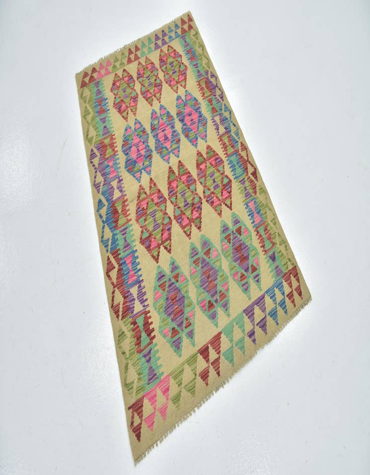 Detail image of  3' 2 x 4' 10  Hand Woven Kilim Maymana Wool Rug