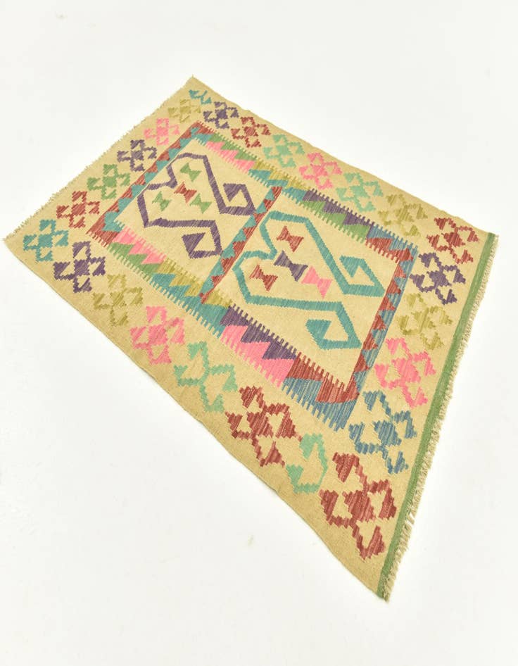 Detail image of  3' 2 x 4' 9  Hand Woven Kilim Maymana Wool Rug