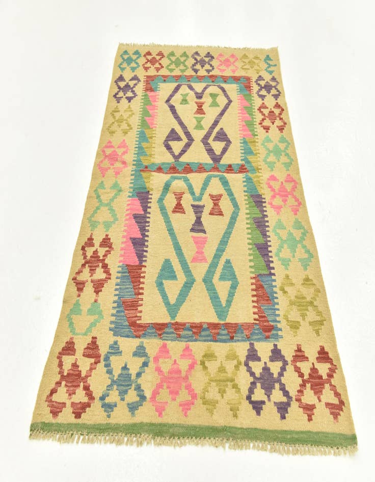 Detail image of  3' 2 x 4' 9  Hand Woven Kilim Maymana Wool Rug