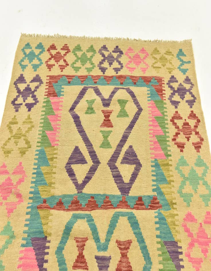 Detail image of  3' 2 x 4' 9  Hand Woven Kilim Maymana Wool Rug