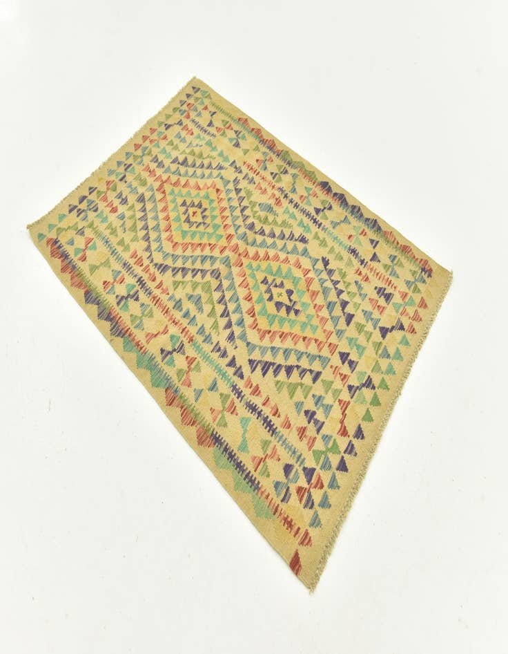 Detail image of  3' 4 x 4' 8  Hand Woven Kilim Maymana Wool Rug