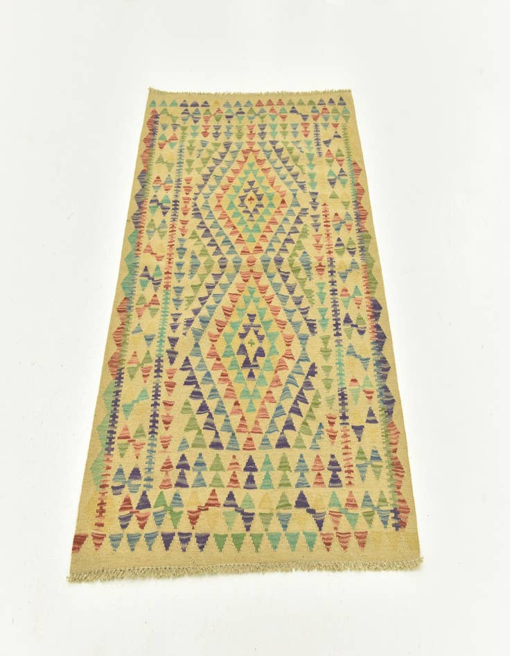 Detail image of  3' 4 x 4' 8  Hand Woven Kilim Maymana Wool Rug