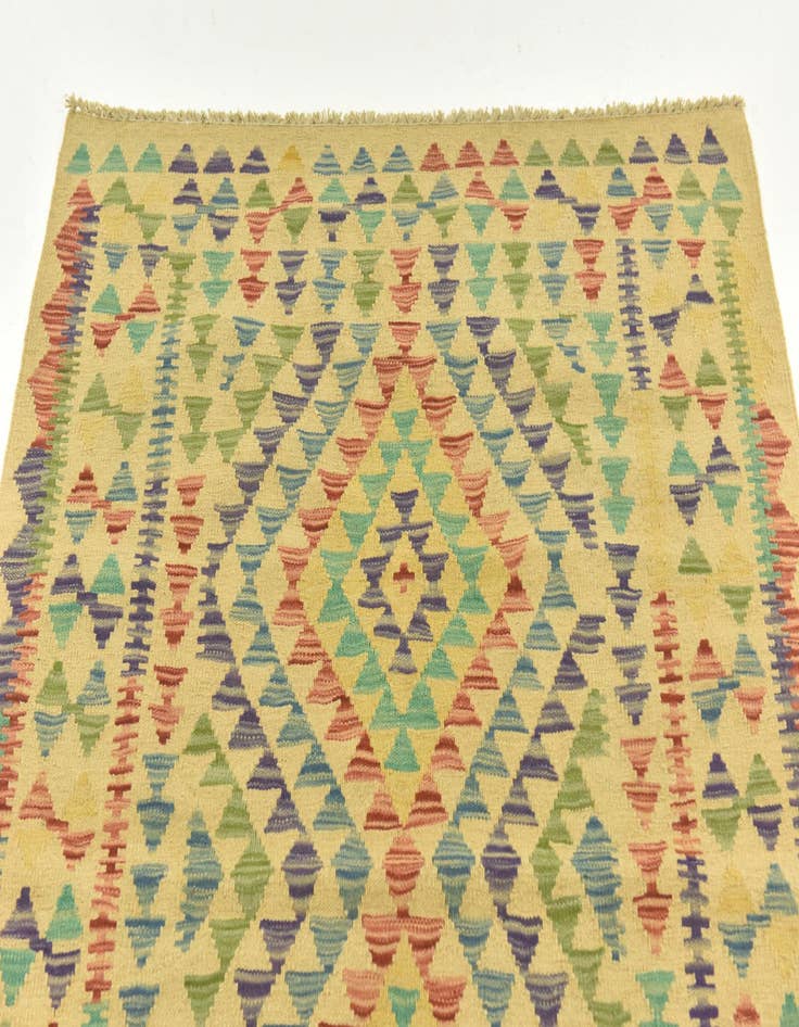 Detail image of  3' 4 x 4' 8  Hand Woven Kilim Maymana Wool Rug