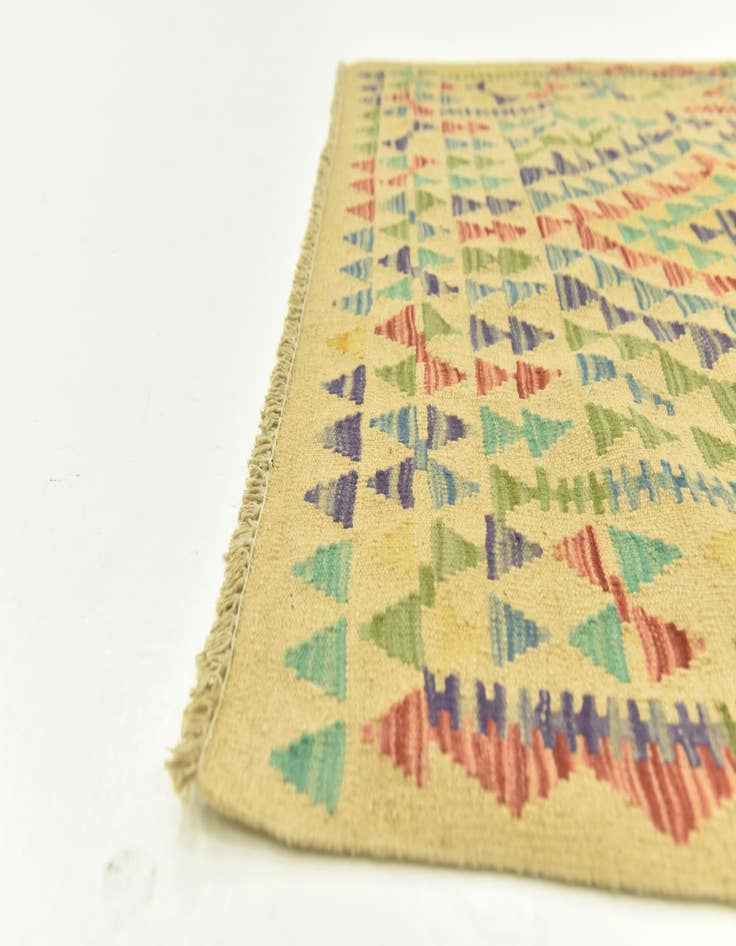Detail image of  3' 4 x 4' 8  Hand Woven Kilim Maymana Wool Rug