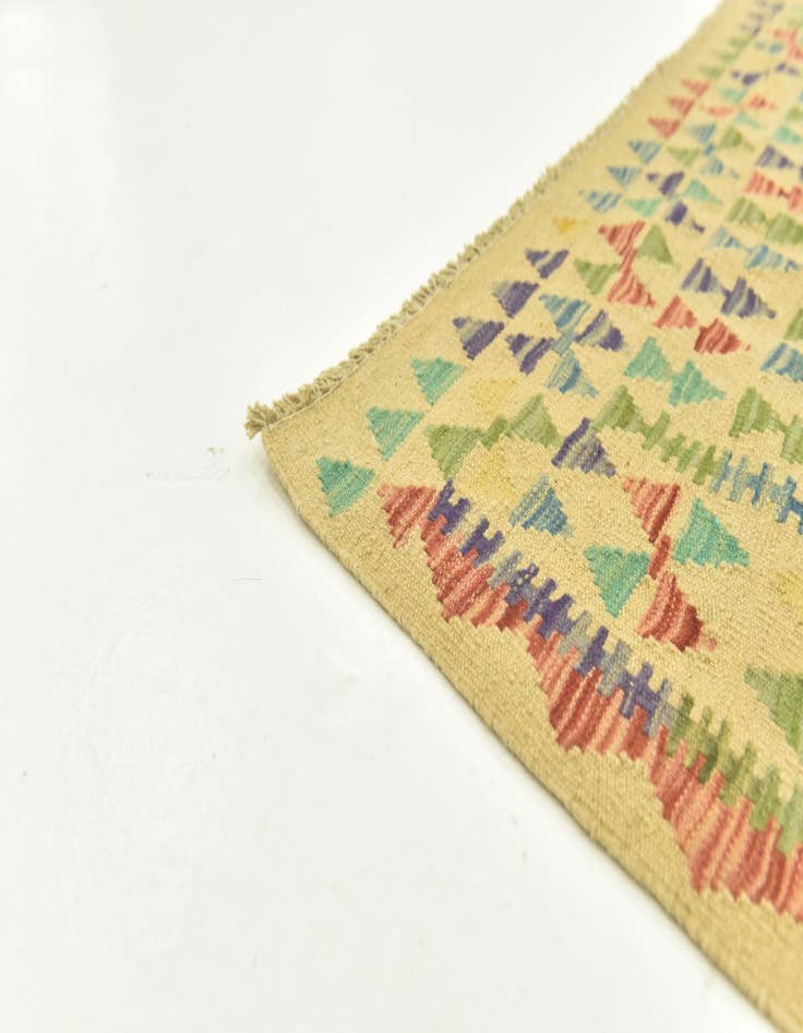 Detail image of  3' 4 x 4' 8  Hand Woven Kilim Maymana Wool Rug