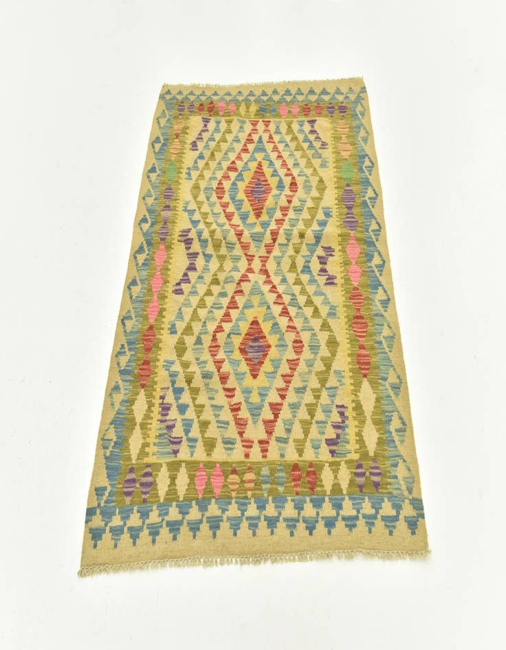 Detail image of  3' 5 x 4' 9  Hand Woven Kilim Maymana Wool Rug