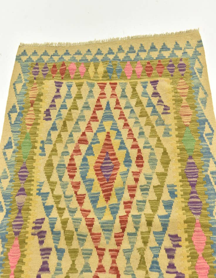 Detail image of  3' 5 x 4' 9  Hand Woven Kilim Maymana Wool Rug