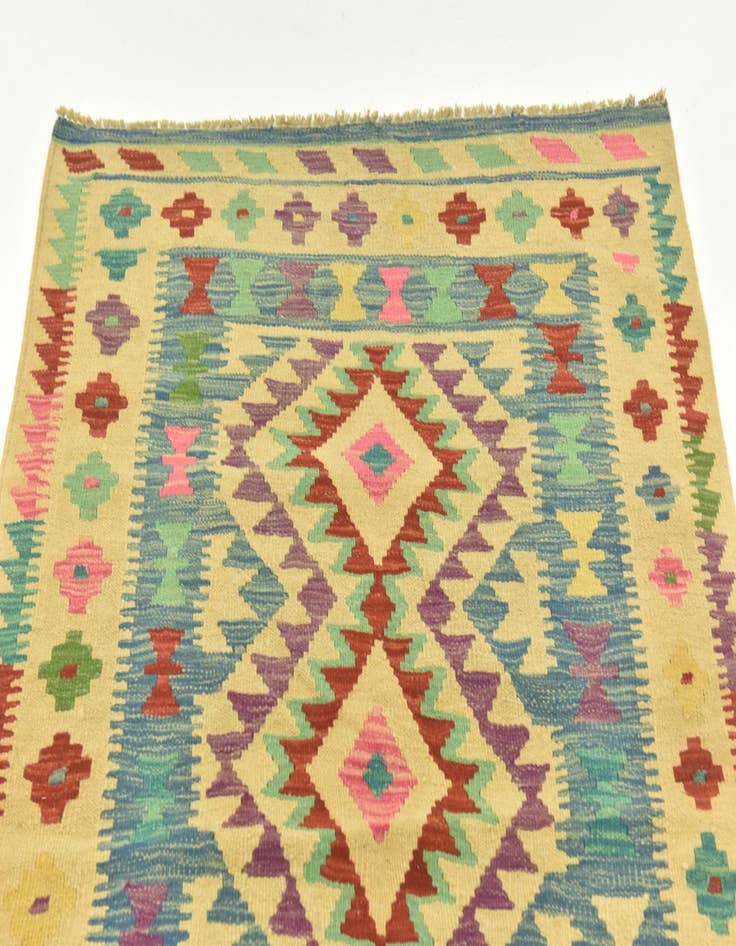 Detail image of  3' 5 x 4' 10  Hand Woven Kilim Maymana Wool Rug