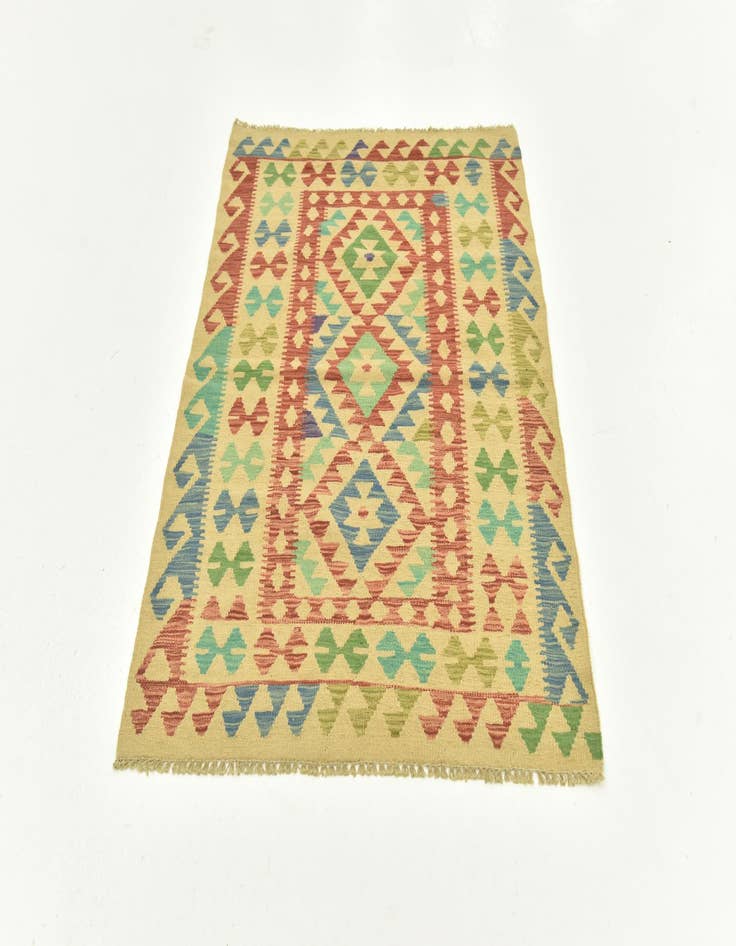 Detail image of  3' 4 x 5'  Hand Woven Kilim Maymana Wool Rug