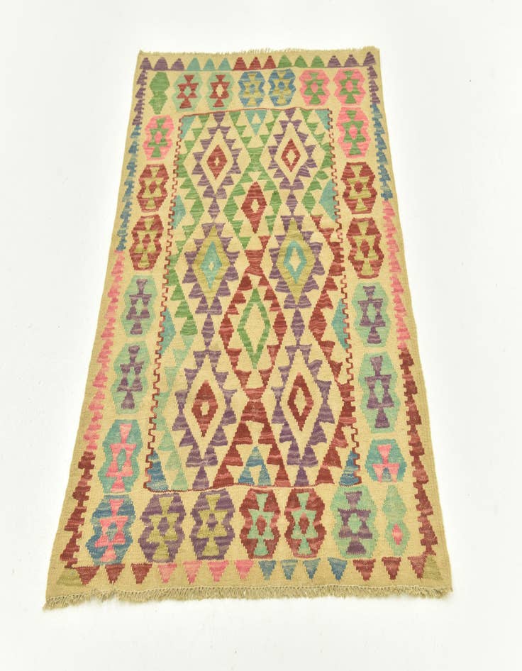 Detail image of  3' 7 x 5' 1  Hand Woven Kilim Maymana Wool Rug