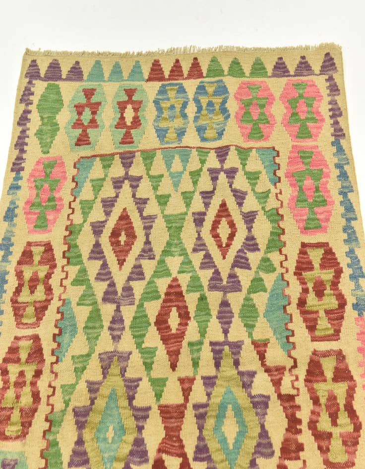 Detail image of  3' 7 x 5' 1  Hand Woven Kilim Maymana Wool Rug