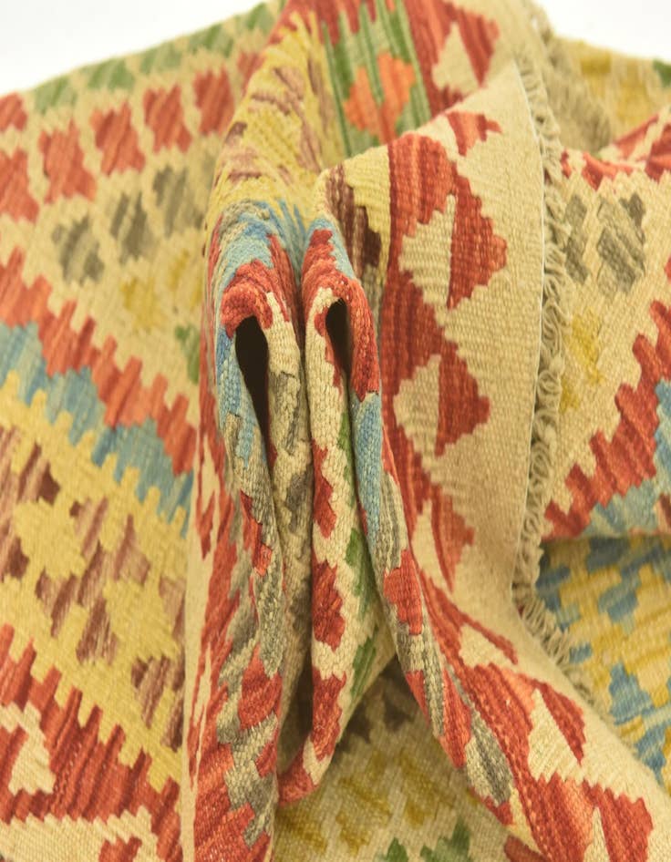 Detail image of  3' 4 x 4' 10  Hand Woven Kilim Maymana Wool Rug