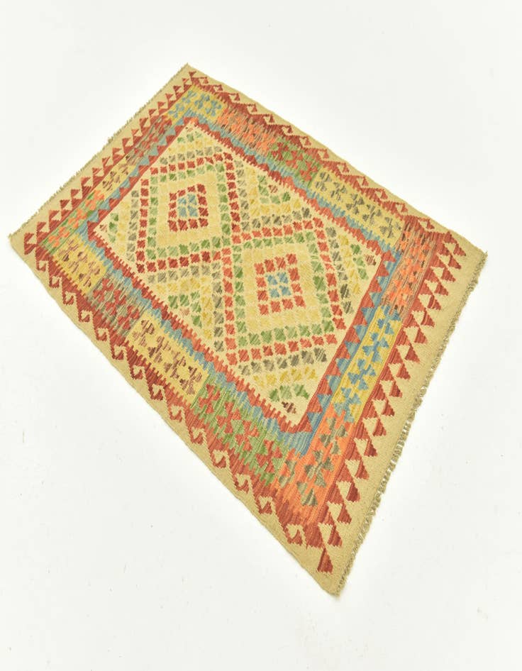 Detail image of  3' 4 x 4' 10  Hand Woven Kilim Maymana Wool Rug