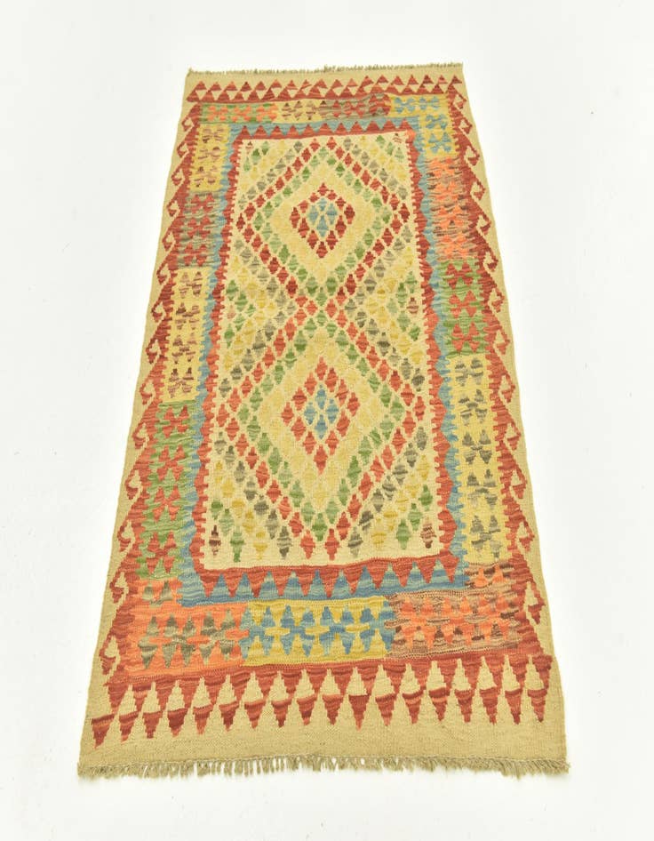 Detail image of  3' 4 x 4' 10  Hand Woven Kilim Maymana Wool Rug