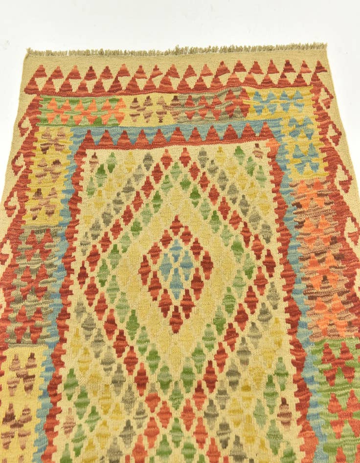 Detail image of  3' 4 x 4' 10  Hand Woven Kilim Maymana Wool Rug