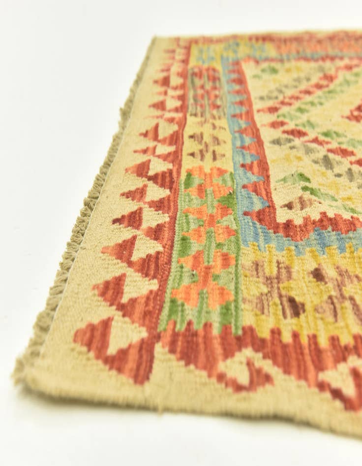 Detail image of  3' 4 x 4' 10  Hand Woven Kilim Maymana Wool Rug