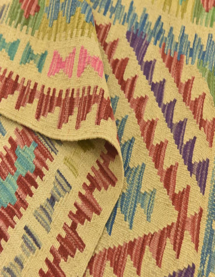 Detail image of  3' 4 x 5' 1  Hand Woven Kilim Maymana Wool Rug