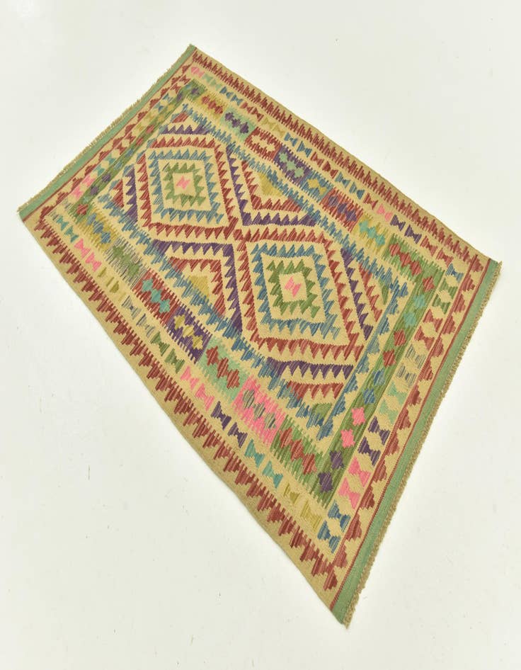 Detail image of  3' 4 x 5' 1  Hand Woven Kilim Maymana Wool Rug