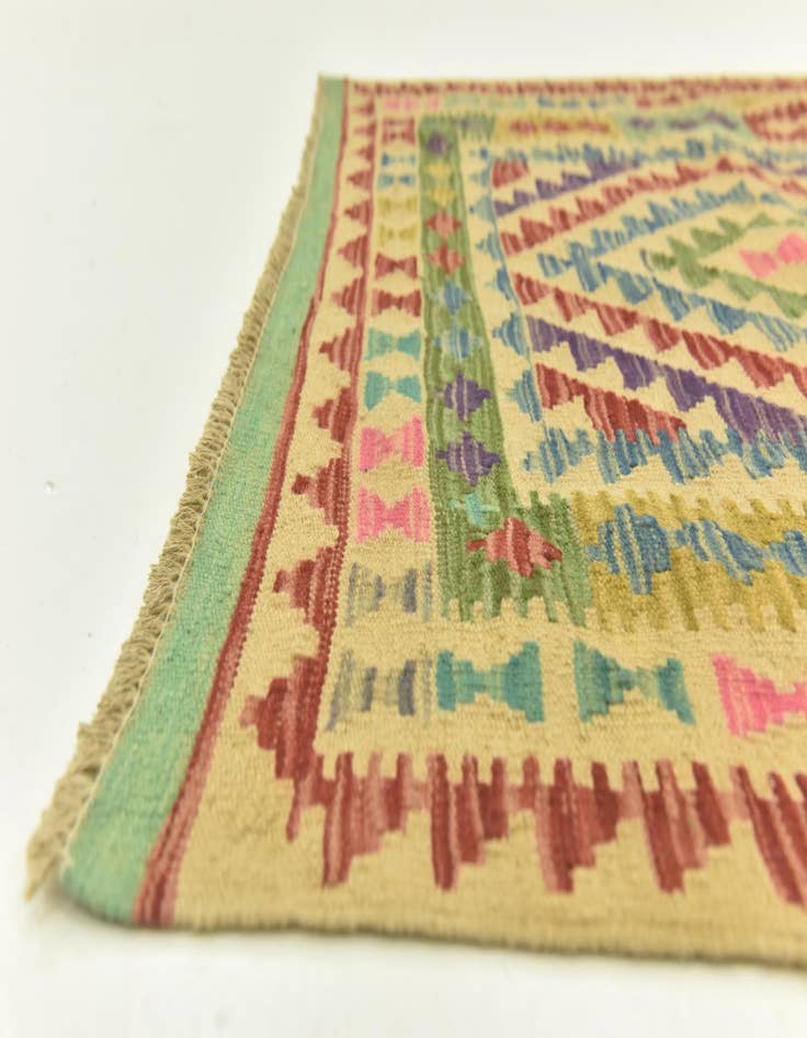 Detail image of  3' 4 x 5' 1  Hand Woven Kilim Maymana Wool Rug