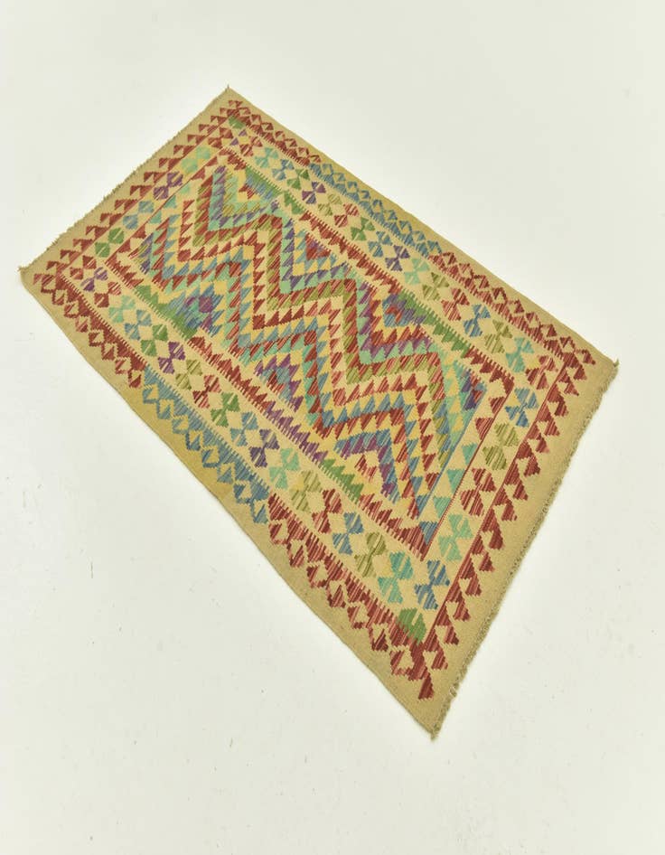 Detail image of  3' 2 x 5' 1  Hand Woven Kilim Maymana Wool Rug