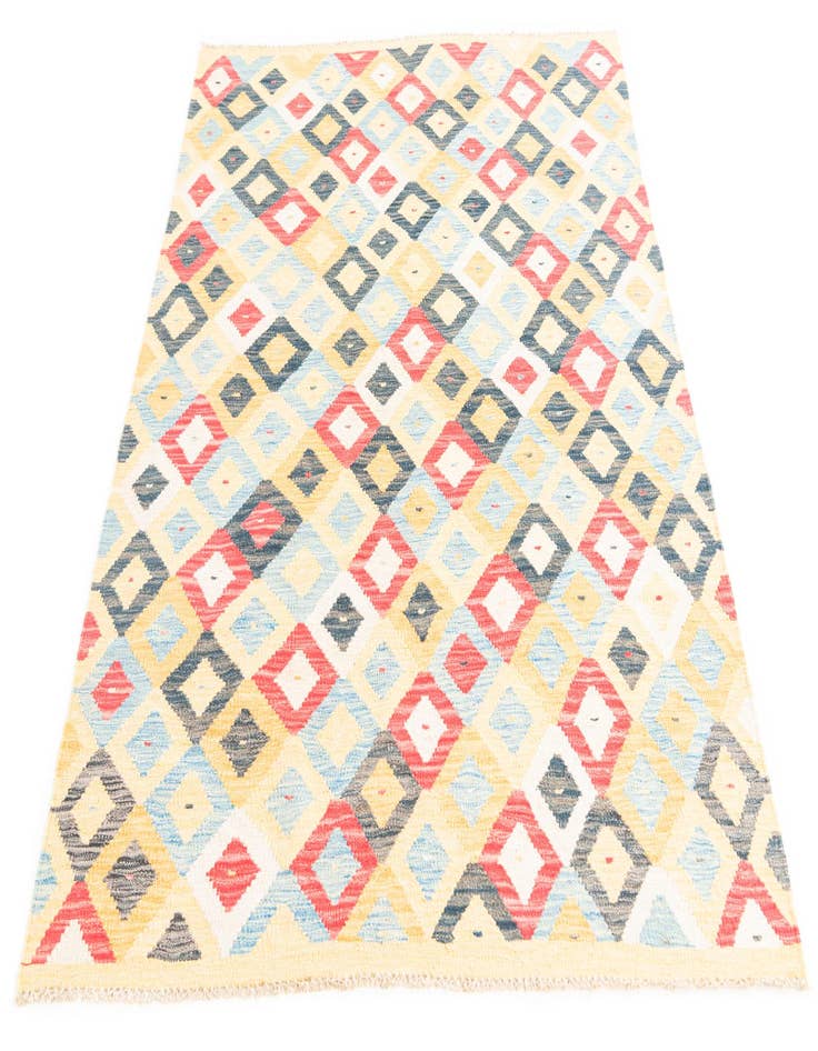 Detail image of  4' 2 x 5' 9  Hand Woven Kilim Maymana Wool Rug