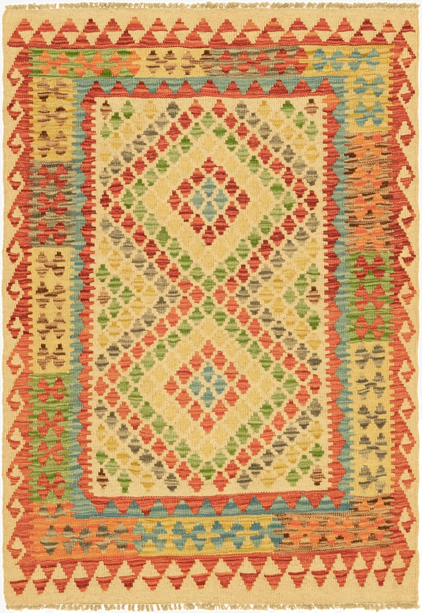  3' 4 x 4' 10  Hand Woven Kilim Maymana Wool Rug