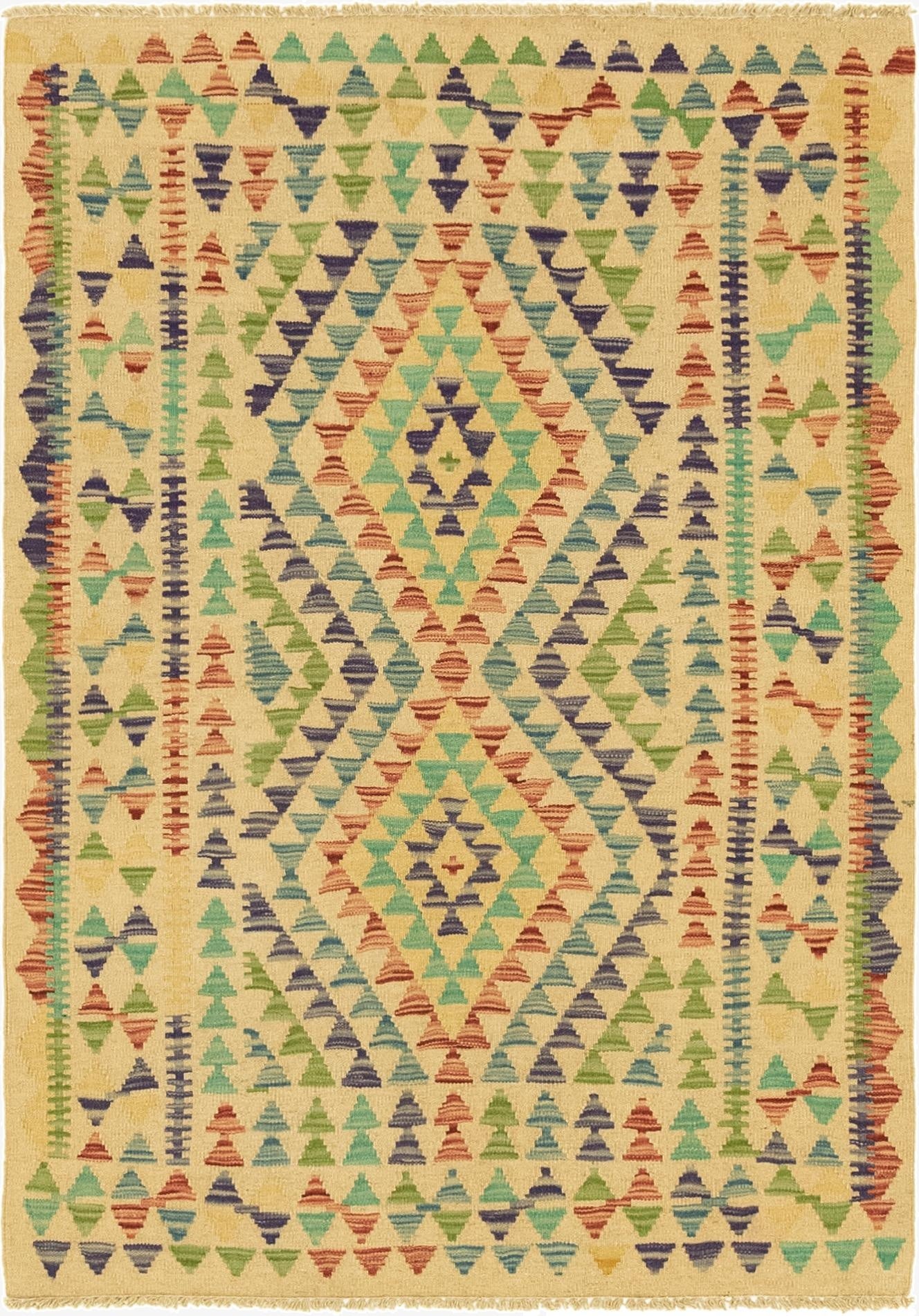  3' 4 x 4' 8  Hand Woven Kilim Maymana Wool Rug