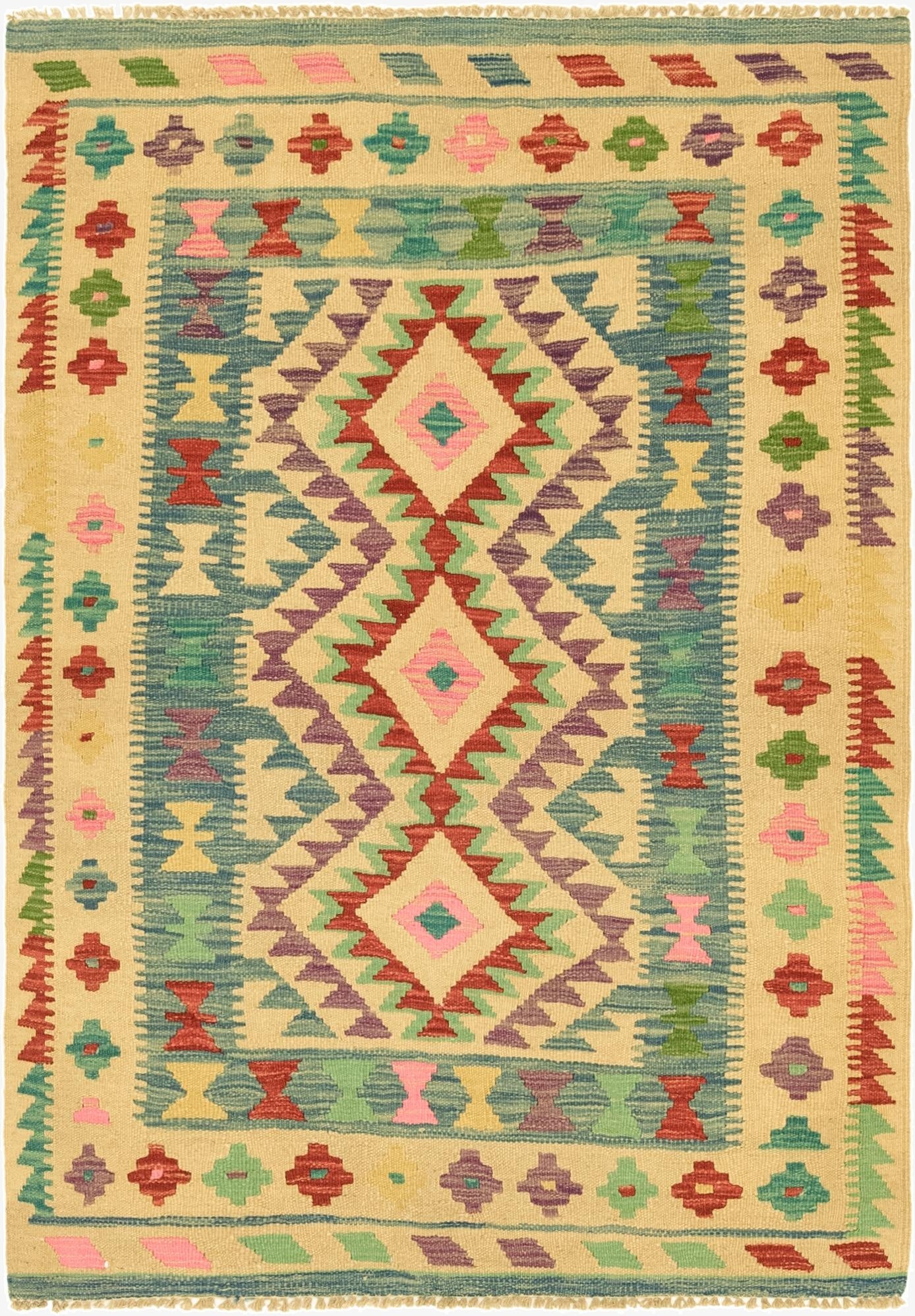  3' 5 x 4' 10  Hand Woven Kilim Maymana Wool Rug