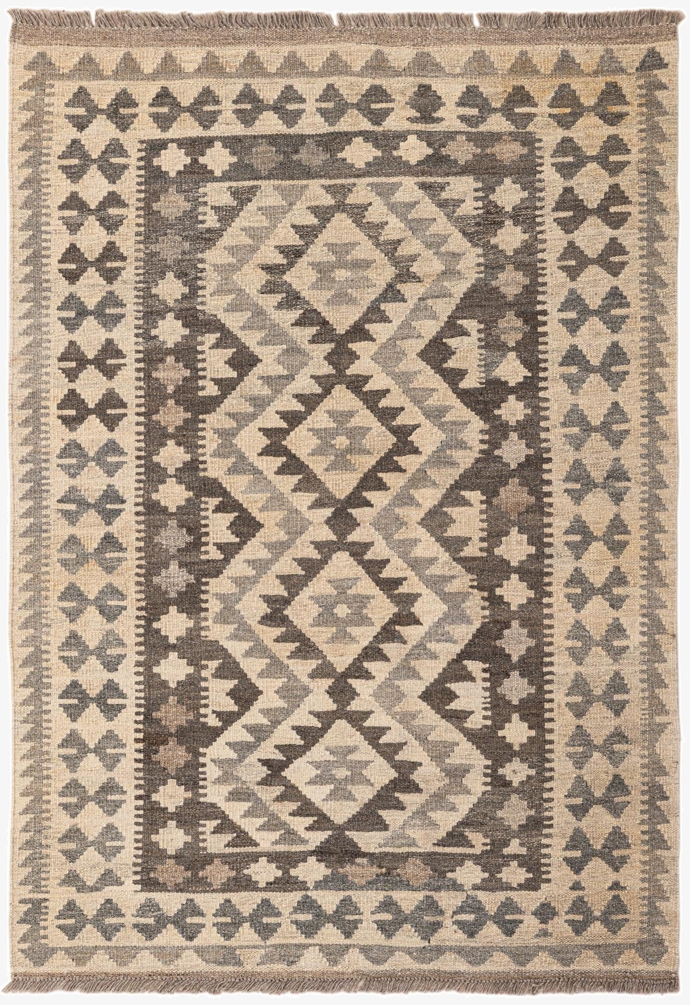 3' 4 x 4' 10  Hand Woven Kilim Maymana Wool Rug