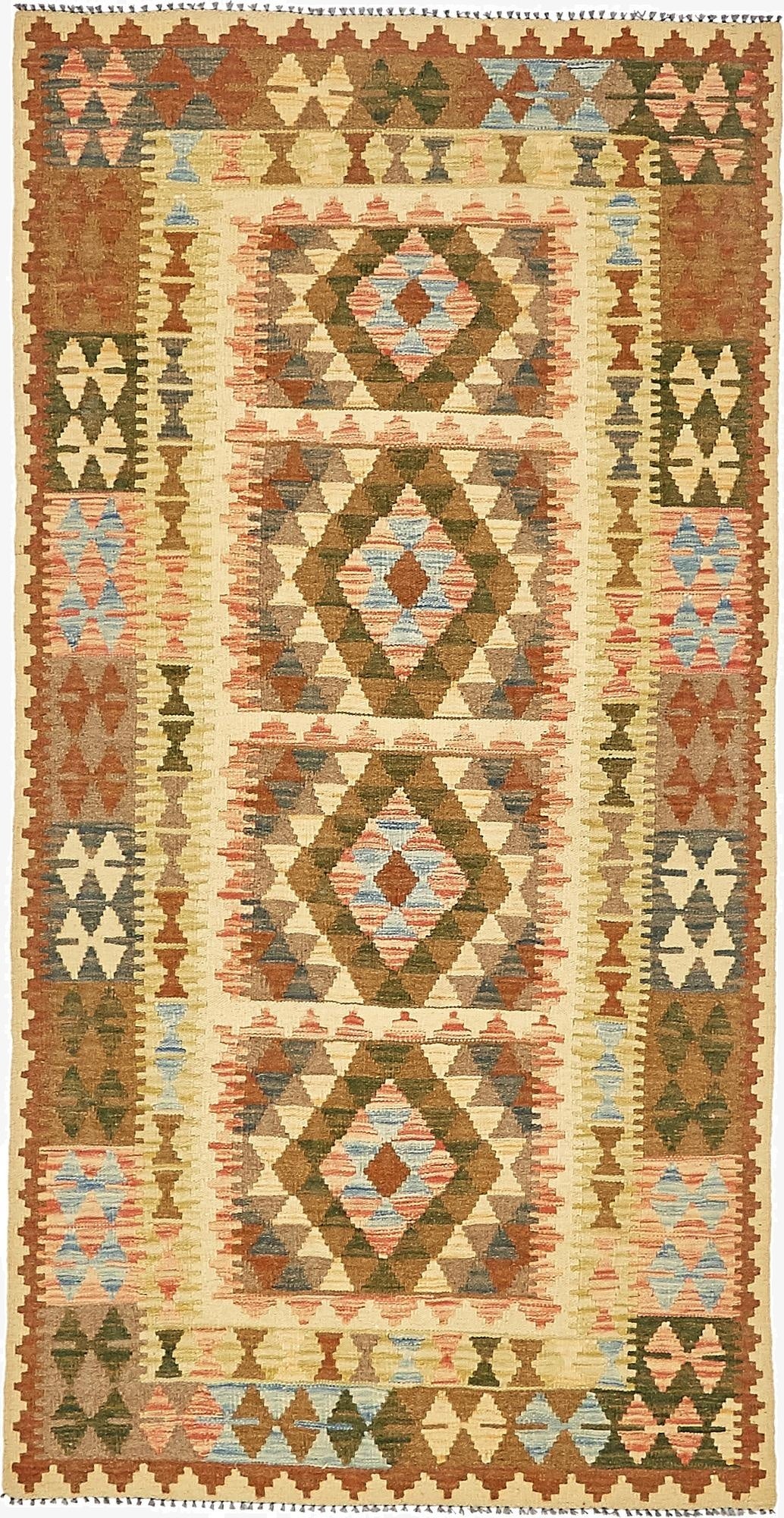  3' 3 x 6' 4  Hand Woven Kilim Maymana Wool Rug
