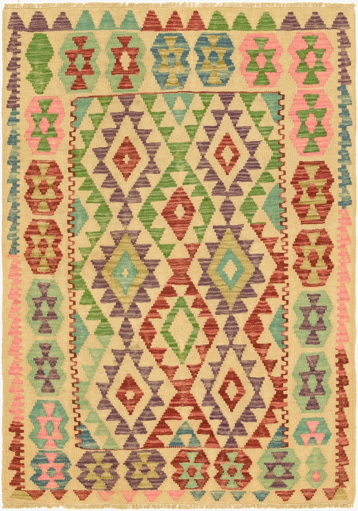  3' 7 x 5' 1  Hand Woven Kilim Maymana Wool Rug