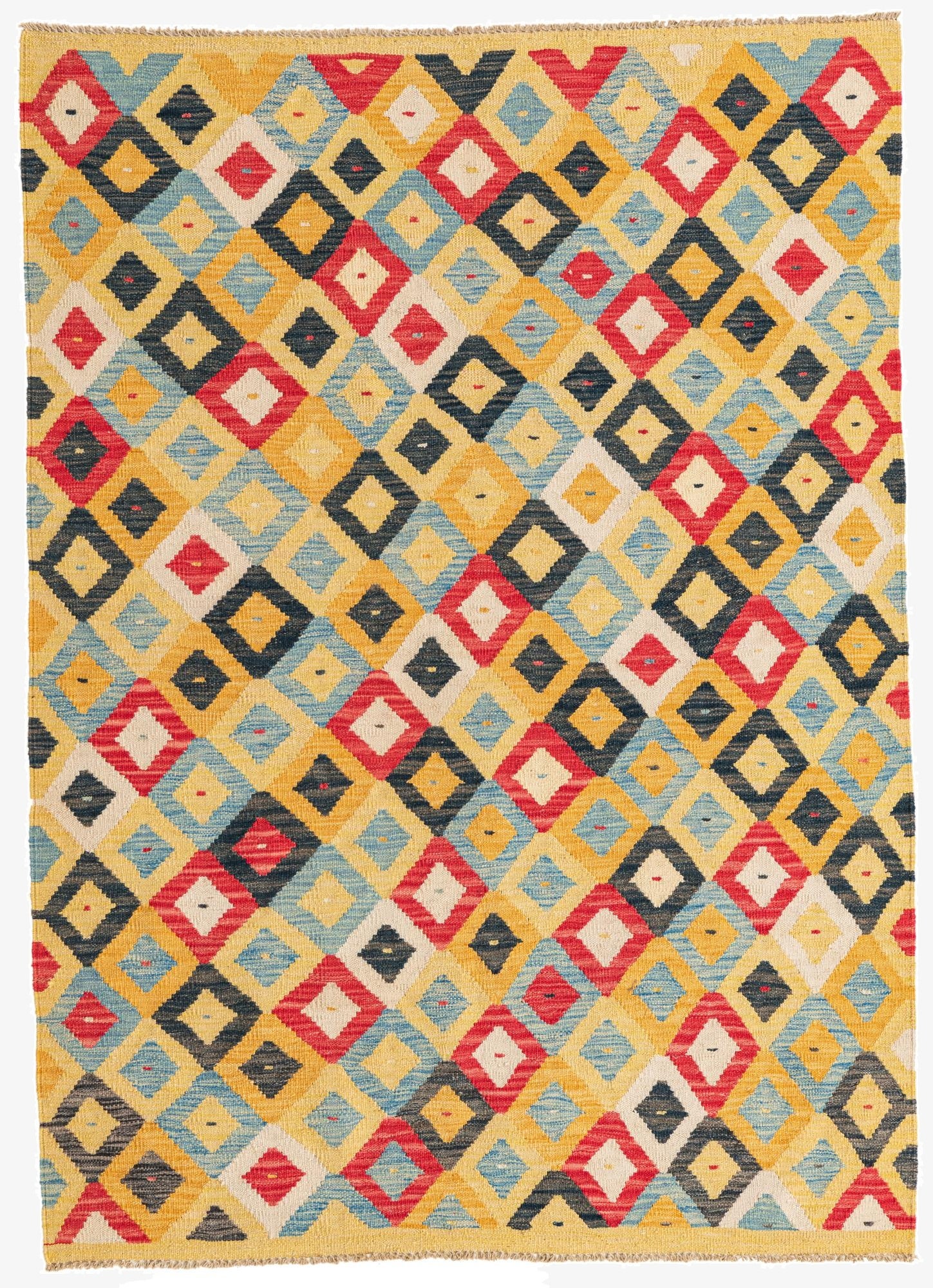  4' 2 x 5' 9  Hand Woven Kilim Maymana Wool Rug