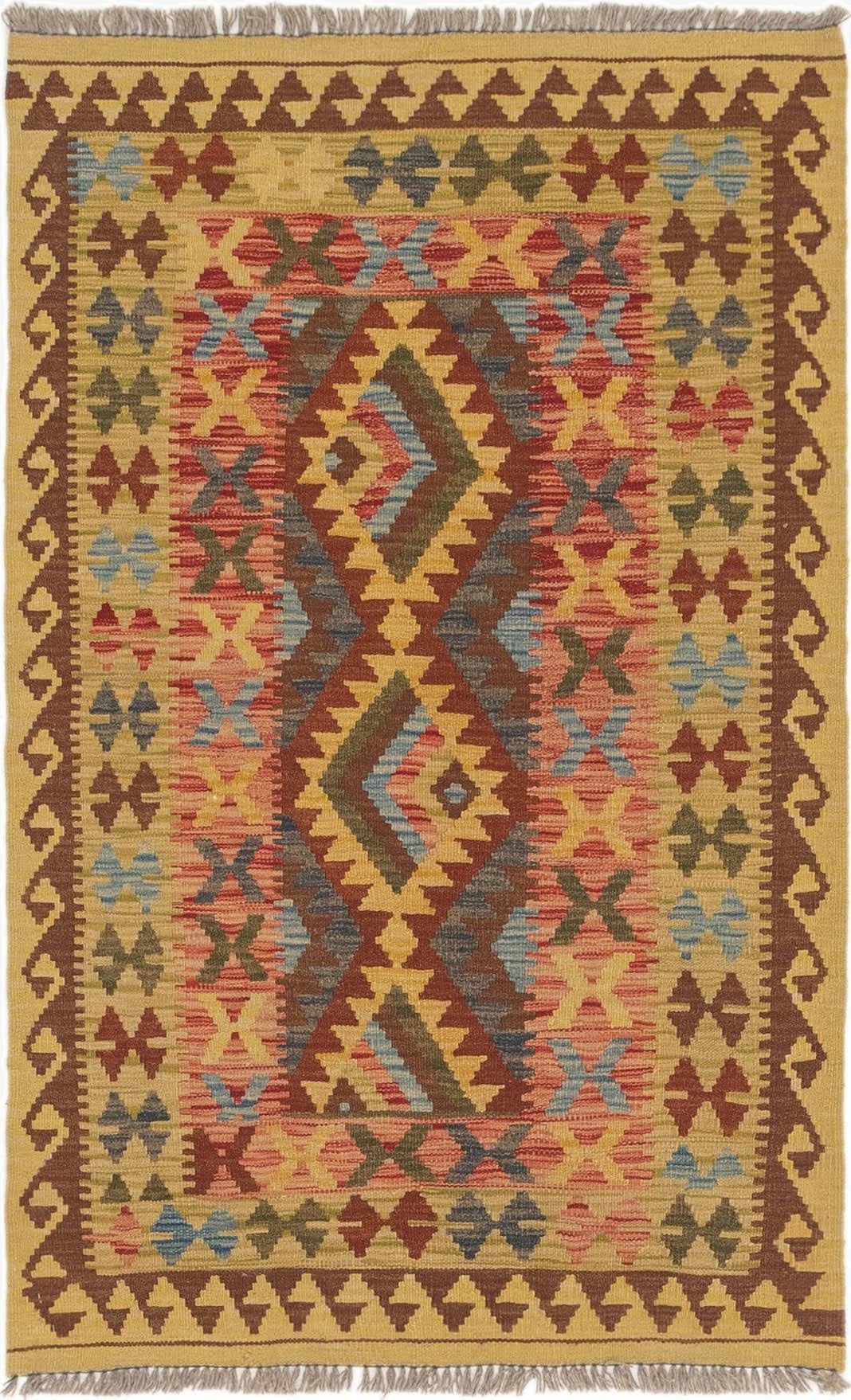  3' 3 x 5'  Hand Woven Kilim Maymana Wool Rug