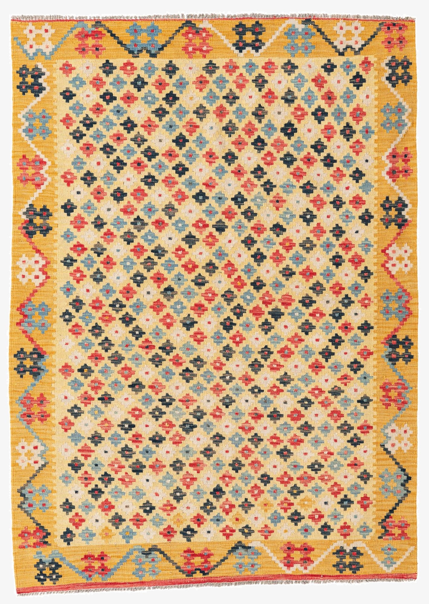  4' 3 x 5' 10  Hand Woven Kilim Maymana Wool Rug