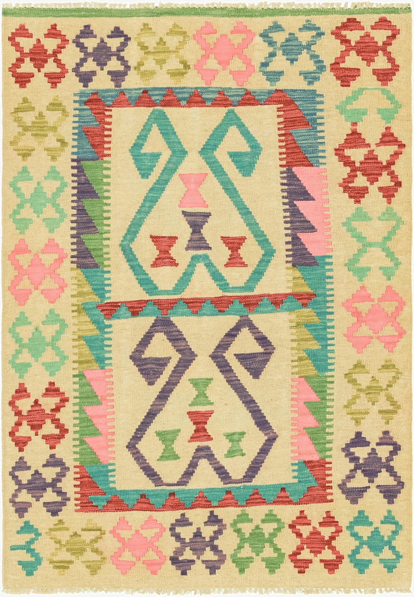  3' 2 x 4' 9  Hand Woven Kilim Maymana Wool Rug