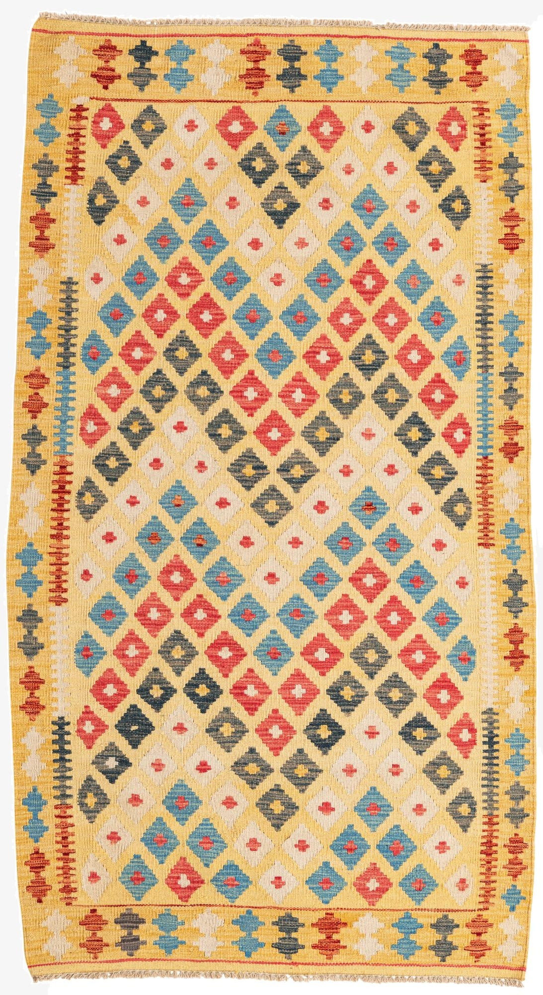 3' 7 x 6' 6  Hand Woven Kilim Maymana Wool Rug