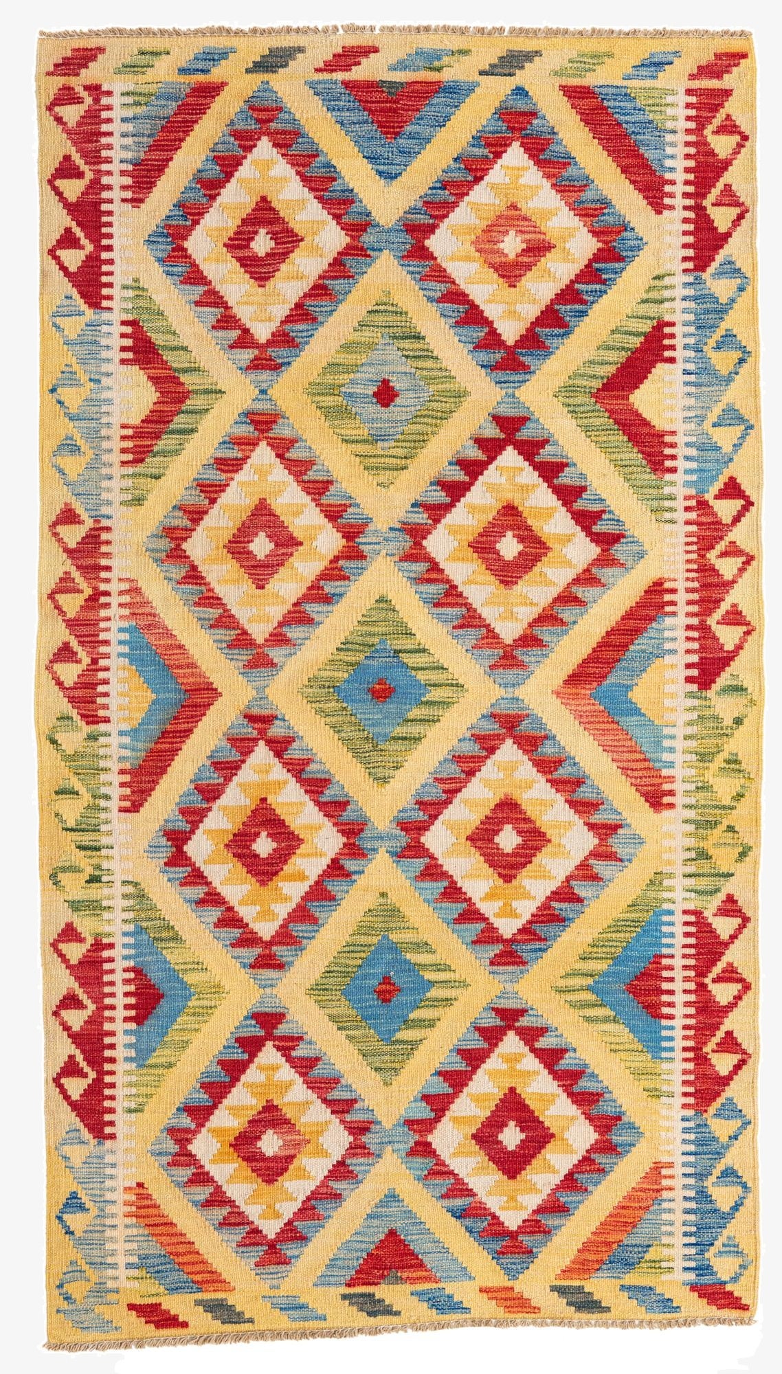  3' 6 x 6' 3  Hand Woven Kilim Maymana Wool Rug