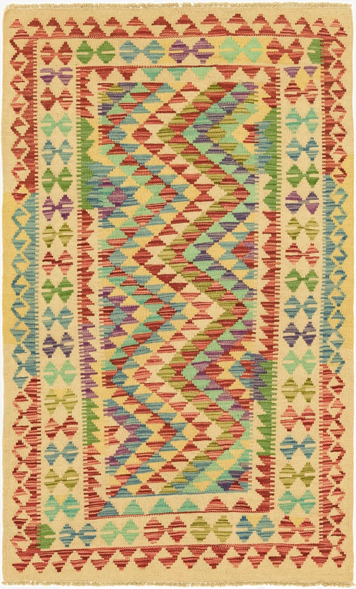  3' 2 x 5' 1  Hand Woven Kilim Maymana Wool Rug