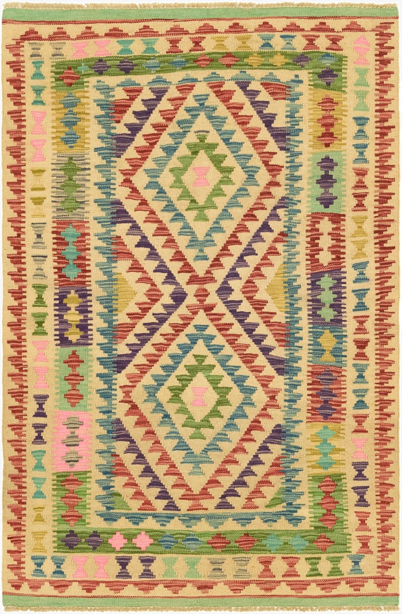  3' 4 x 5' 1  Hand Woven Kilim Maymana Wool Rug