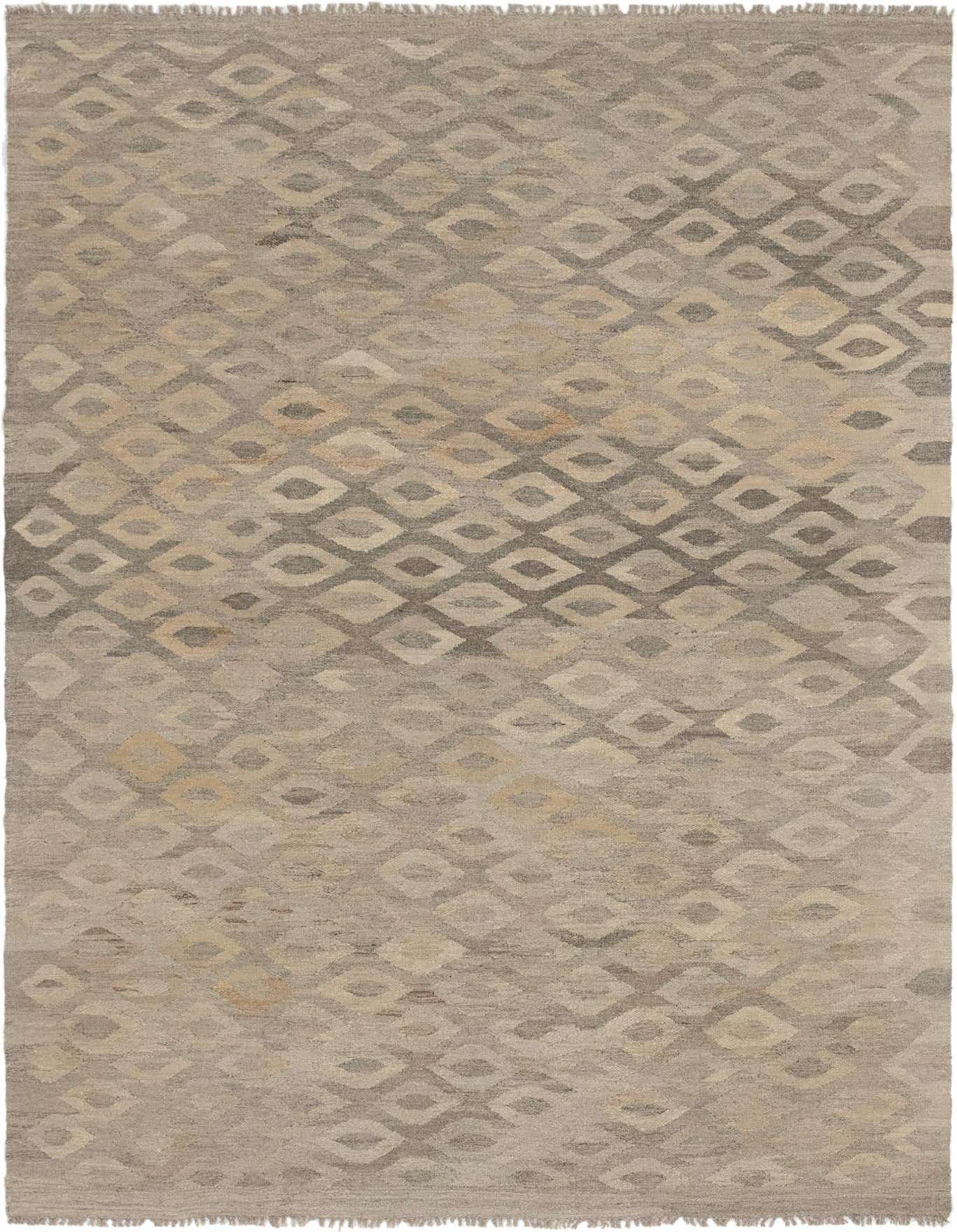 A 6x9 rectangular Kilim Modern wool rug featuring a Southwestern geometric diamond pattern in shades of brown, tan, and cream.