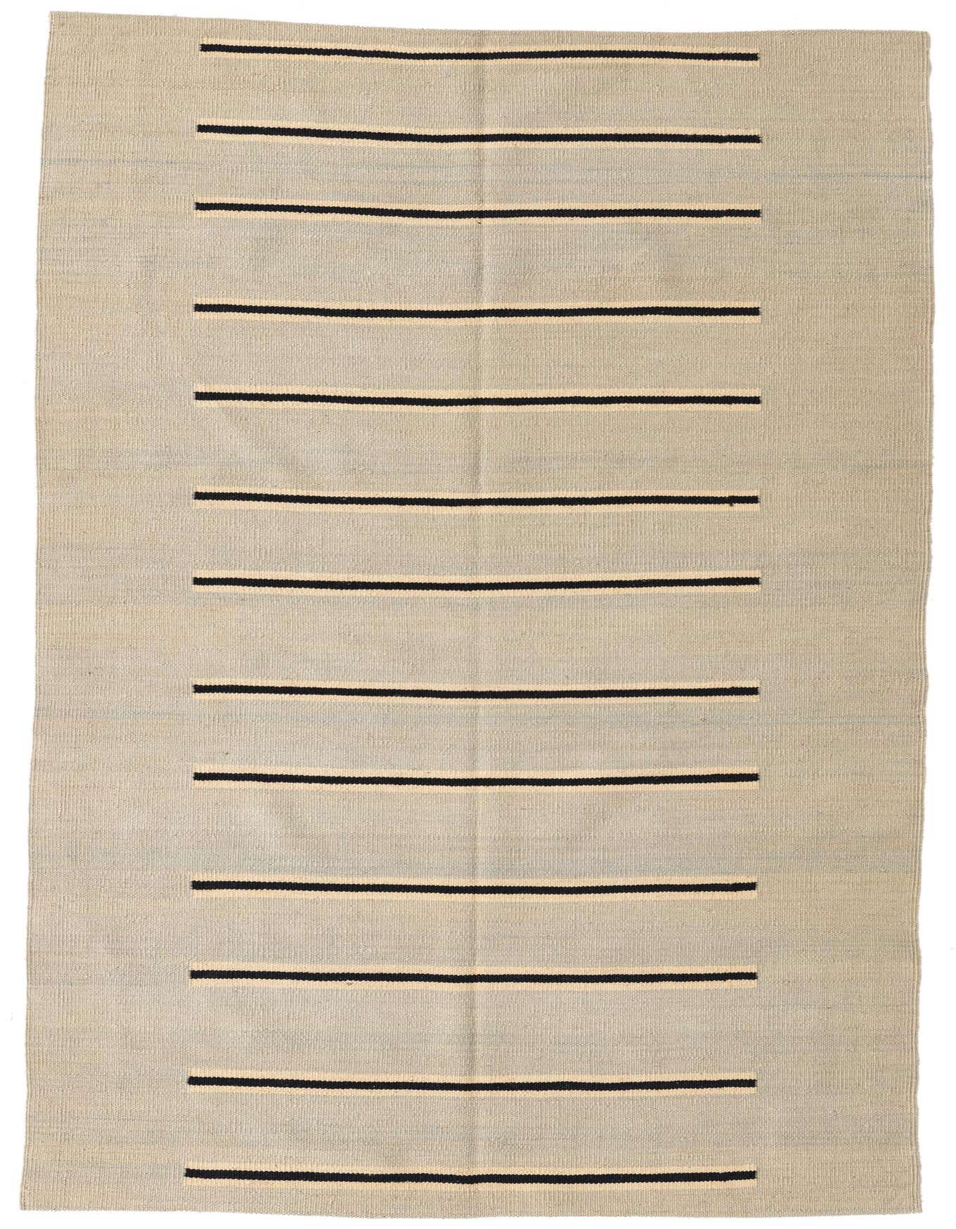 A 4x6 rectangular Kilim Modern rug with a flatweave texture, featuring light brown and cream stripes on an ivory background.