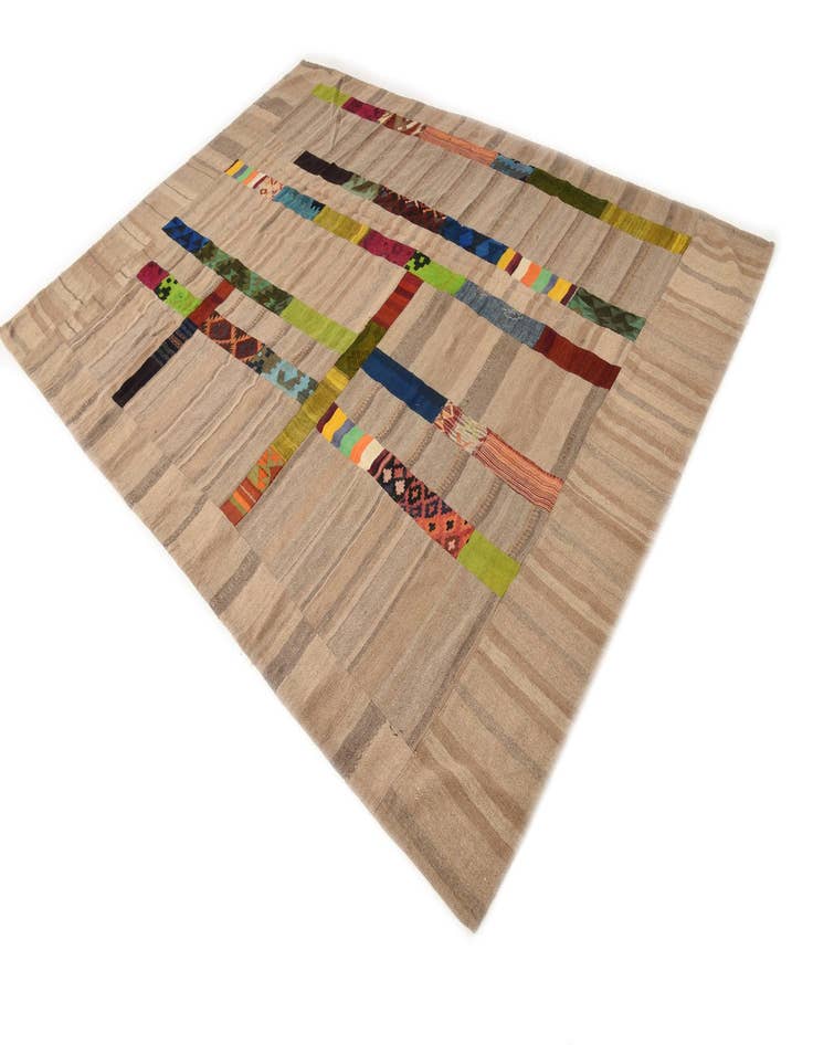 Detail image of  7' x 10'  Hand Woven Kilim Patchwork Wool Rug