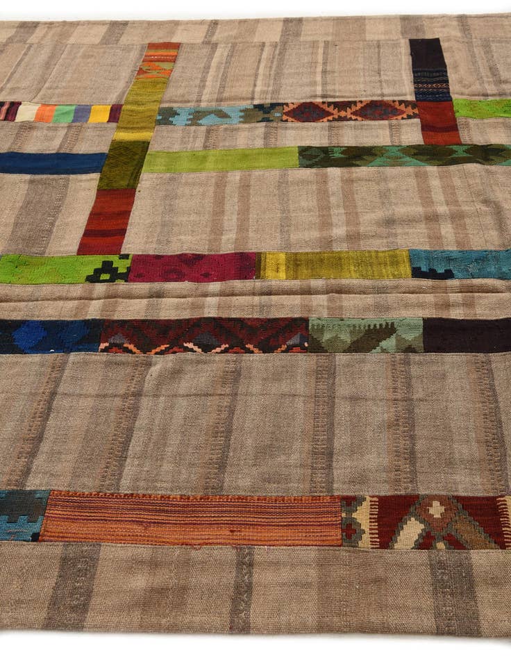 Detail image of  7' x 10'  Hand Woven Kilim Patchwork Wool Rug