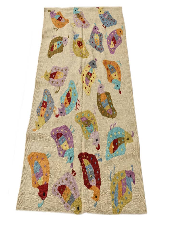 Detail image of  3' 1 x 4' 4  Hand Woven Kilim Suzani Wool Rug